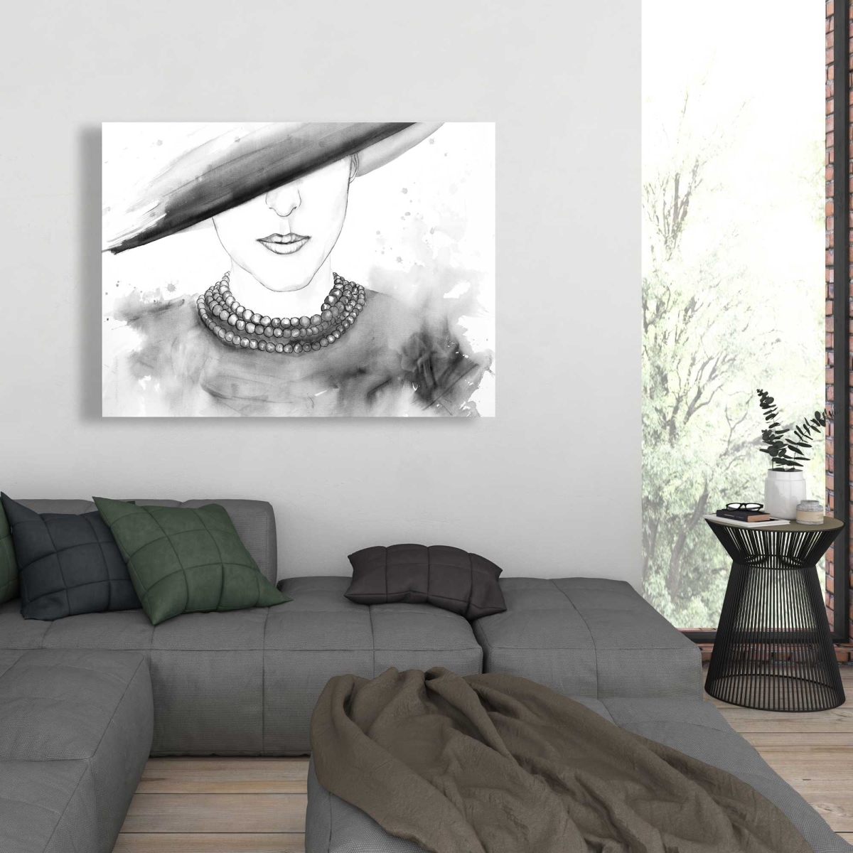 C1RC3648OZ926H 36 x 48 in. Mysterious Lady with A Hat - Figurative Woman Canvas Art