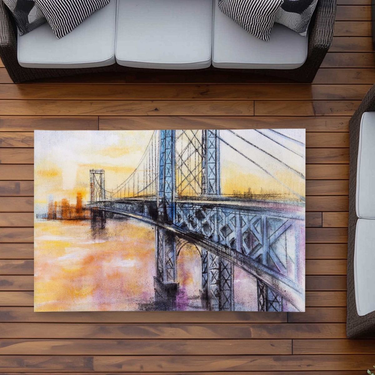 C1ROAR35R2S7JL 3 x 5 ft. Abstract Brooklyn Bridge Outdoor Rectangle Area Rug - Home Decor