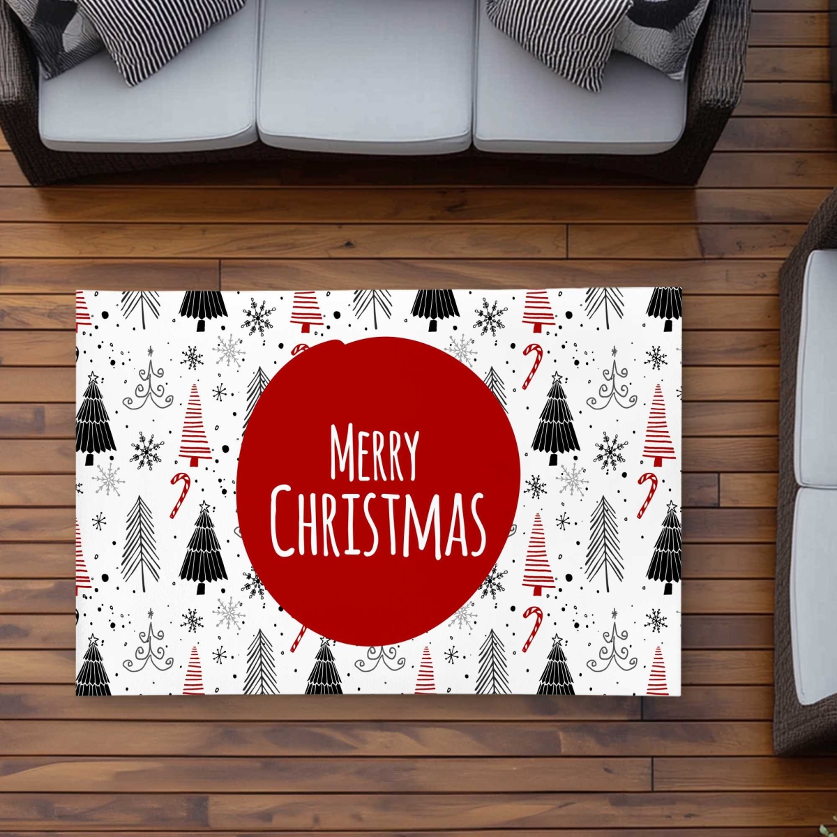 C1ROAR35UBWT88 3 x 5 ft. Merry Christmas - Black Illustrative Outdoor Rectangle Area Rug