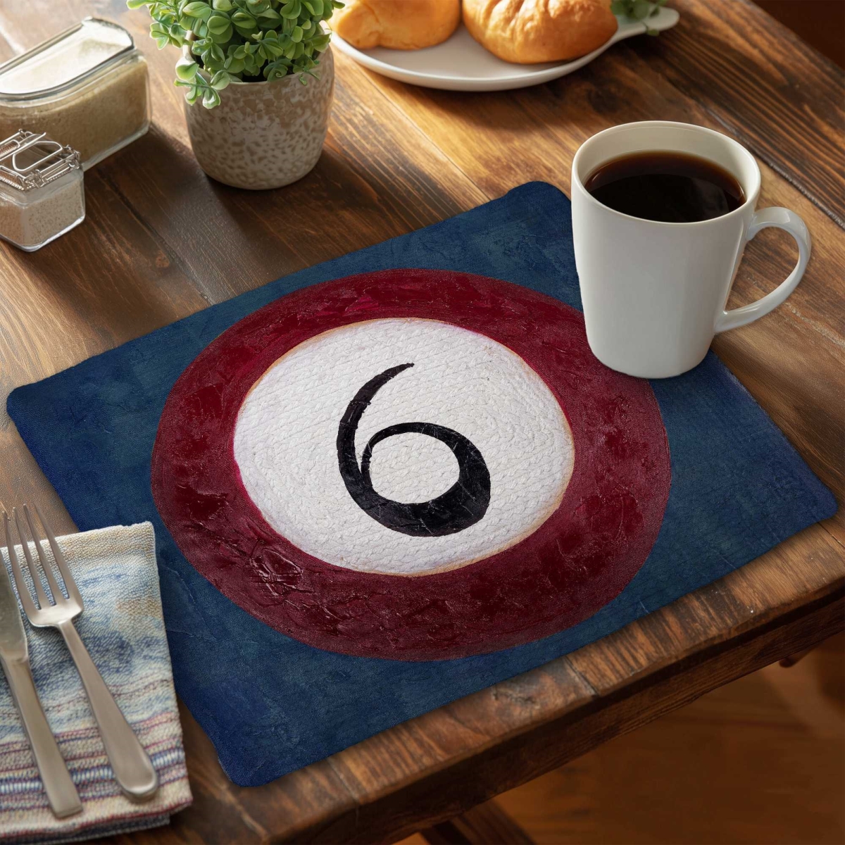 Picture of Begin Home Decor C6BP14180OSJXQ 14 x 18 in. Billiard Ball No6 - Braided Polyester Placemat - Set of 6