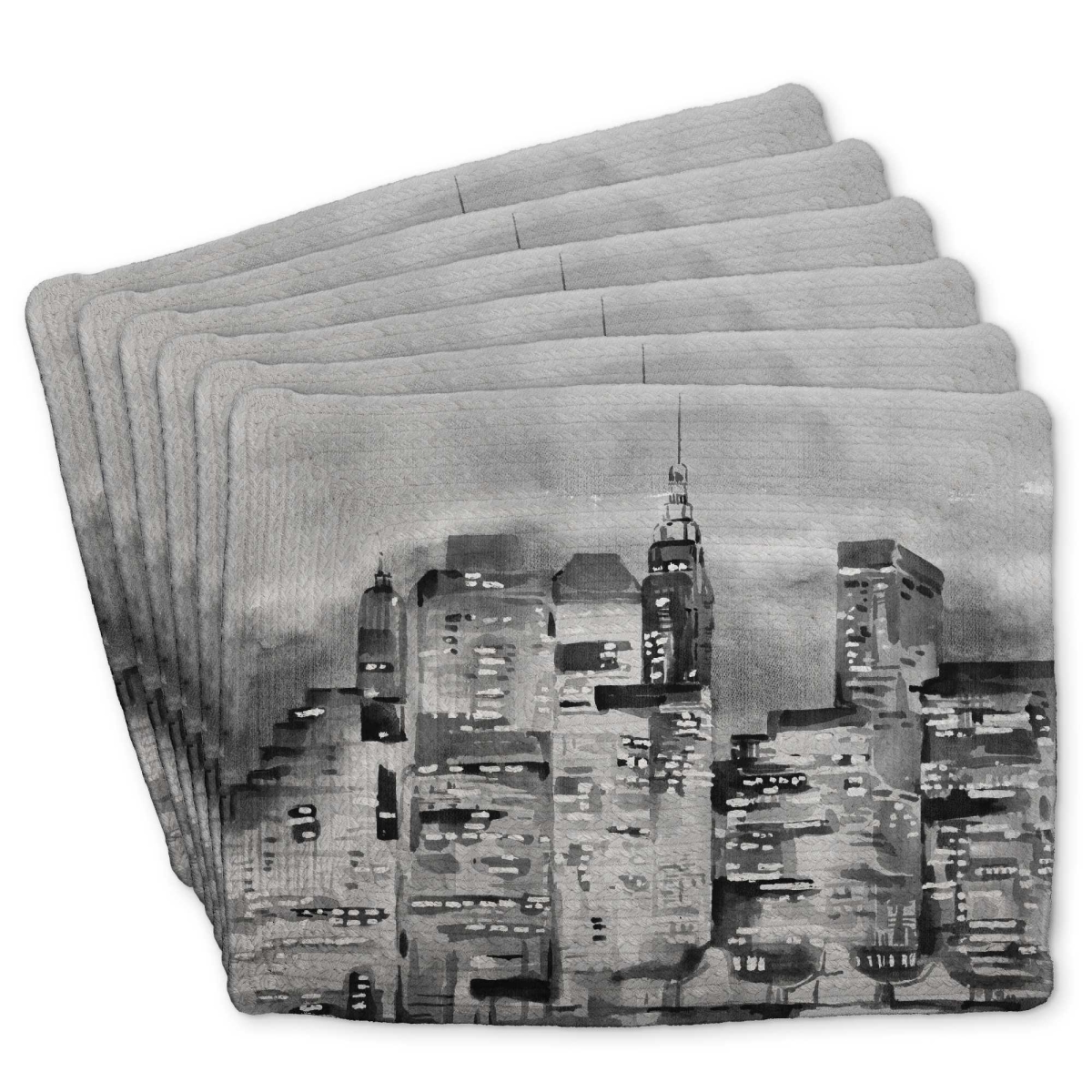 Picture of Begin Home Decor C6BP14181WILZ7 14 x 18 in. Watercolor Cityscape Placemat - Braided Polyester Decor - Set of 6