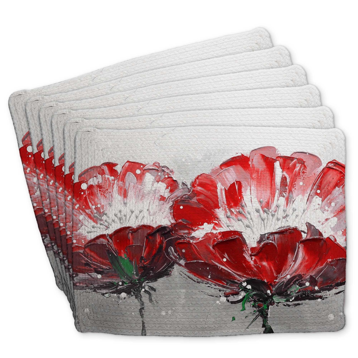 Picture of Begin Home Decor C6BP1418245ITH 14 x 18 in. Two Wild Flowers on Gray Background - Braided Polyester Placemat - Set of 6