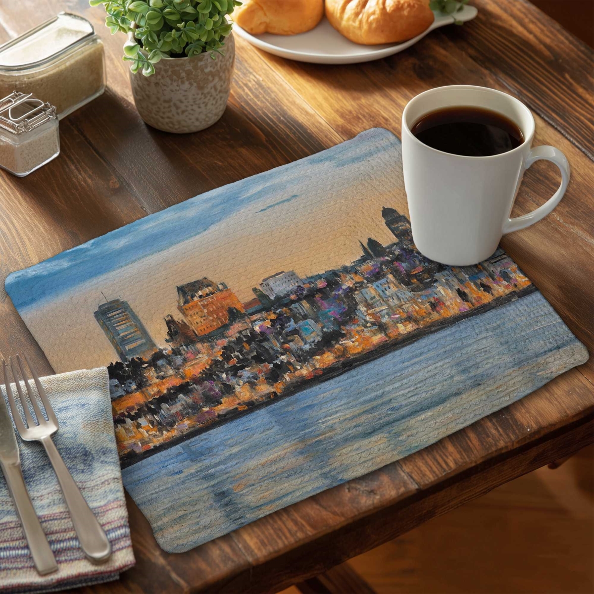 Picture of Begin Home Decor C6BP14182VGM1H 14 x 18 in. Skyline of Quebec City Braided Polyester Placemat - Set of 6