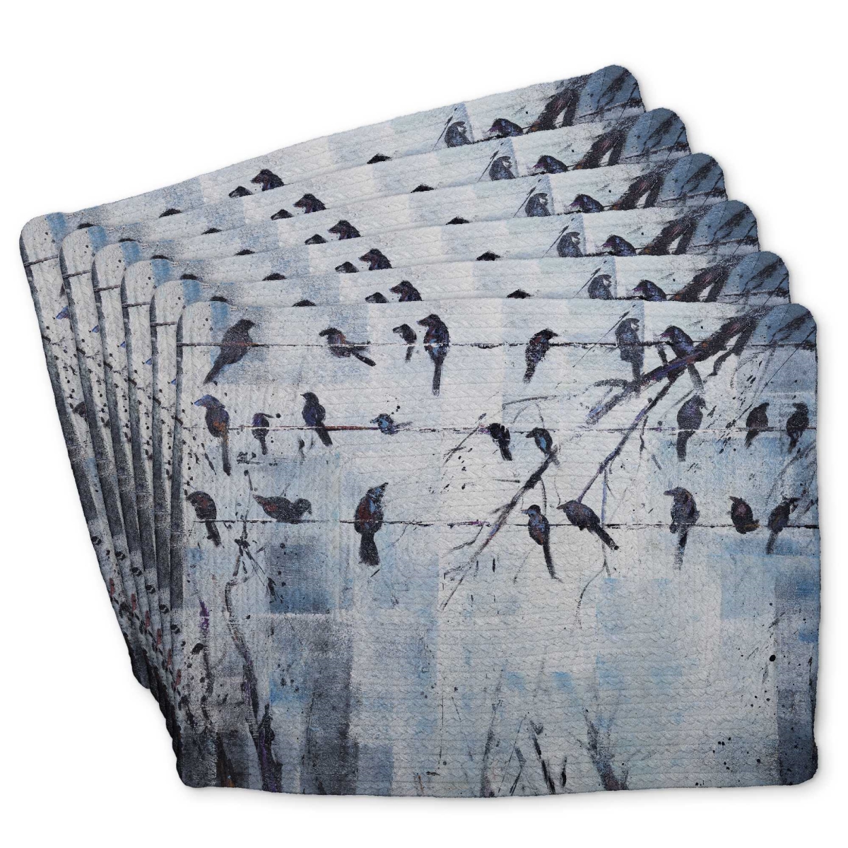 Picture of Begin Home Decor C6BP141830T1ZW 14 x 18 in. Abstract Birds on Electric Wire - Braided Polyester Placemat - Set of 6
