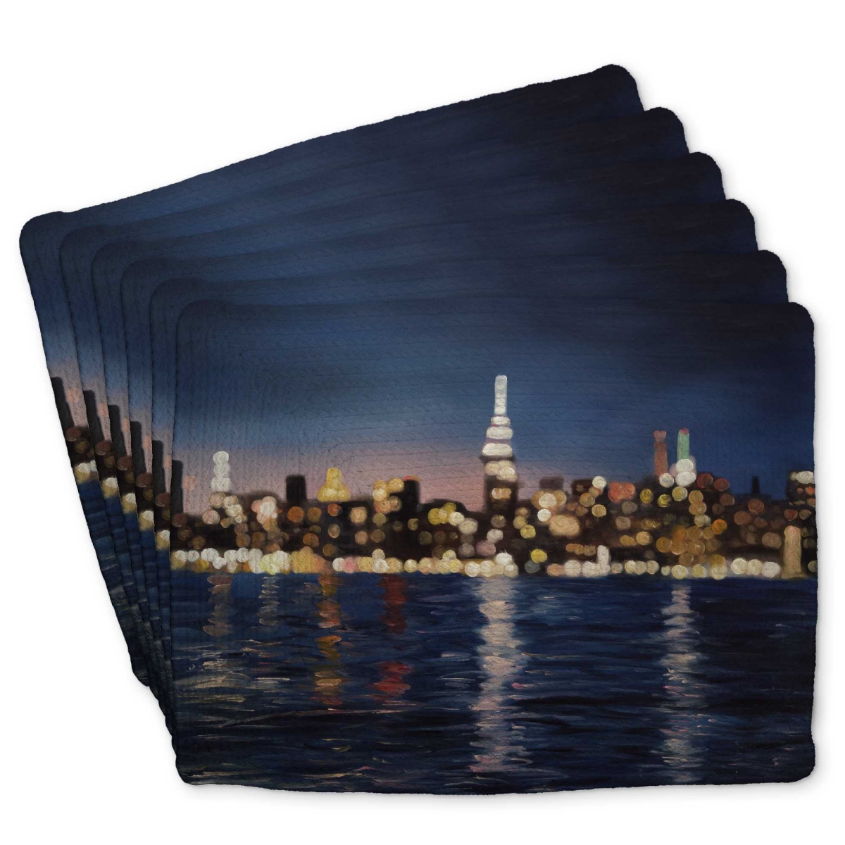 Picture of Begin Home Decor C6BP14183D4GYH 14 x 18 in. Blurry City with Water by Night - Braided Polyester Placemat - Set of 6