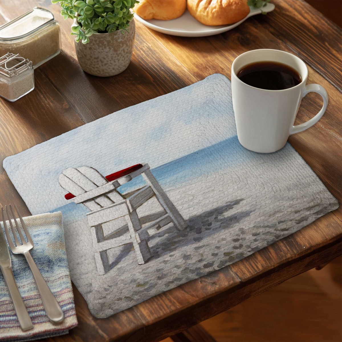 Picture of Begin Home Decor C6BP14183M2Q95 14 x 18 in. White Beach Chair - Braided Polyester Placemat - Set of 6