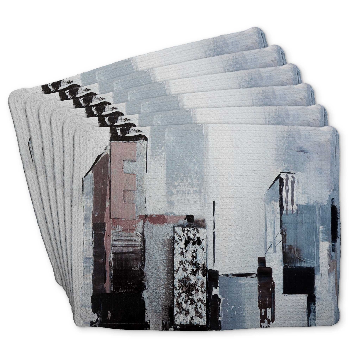 Picture of Begin Home Decor C6BP141854GM6C 14 x 18 in. Abstract Building Shapes - Braided Polyester Placemat - Set of 6