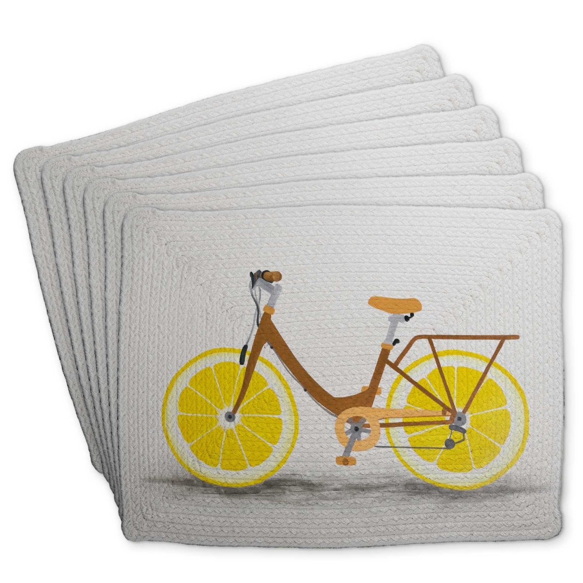 Picture of Begin Home Decor C6BP14185RZYV3 14 x 18 in. Lemon Wheel Bike - Braided Polyester Placemats - Set of 6