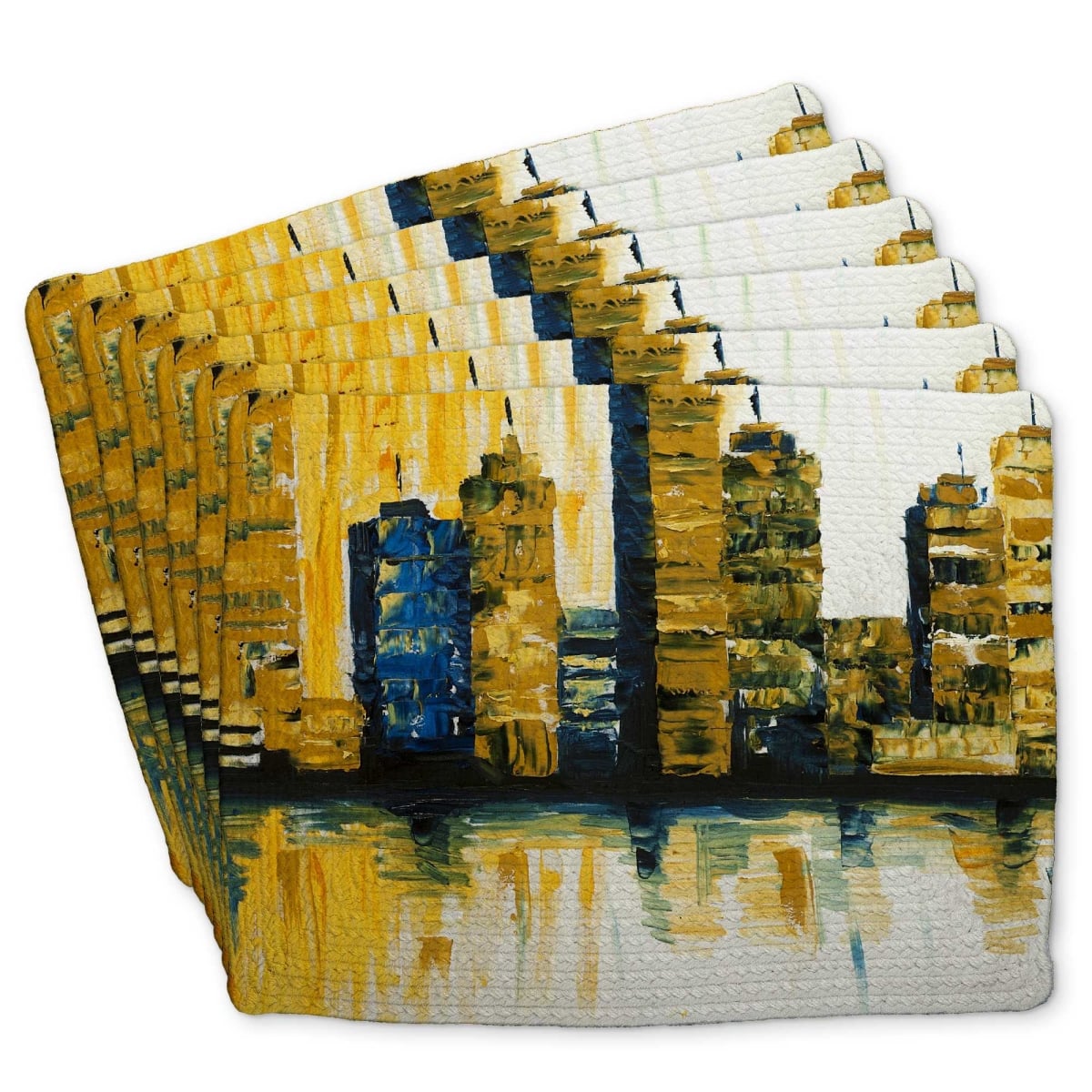 Picture of Begin Home Decor C6BP14185S6LU1 14 x 18 in. Yellow Abstract Skyscrapers Braided Polyester Placemat - Set of 6