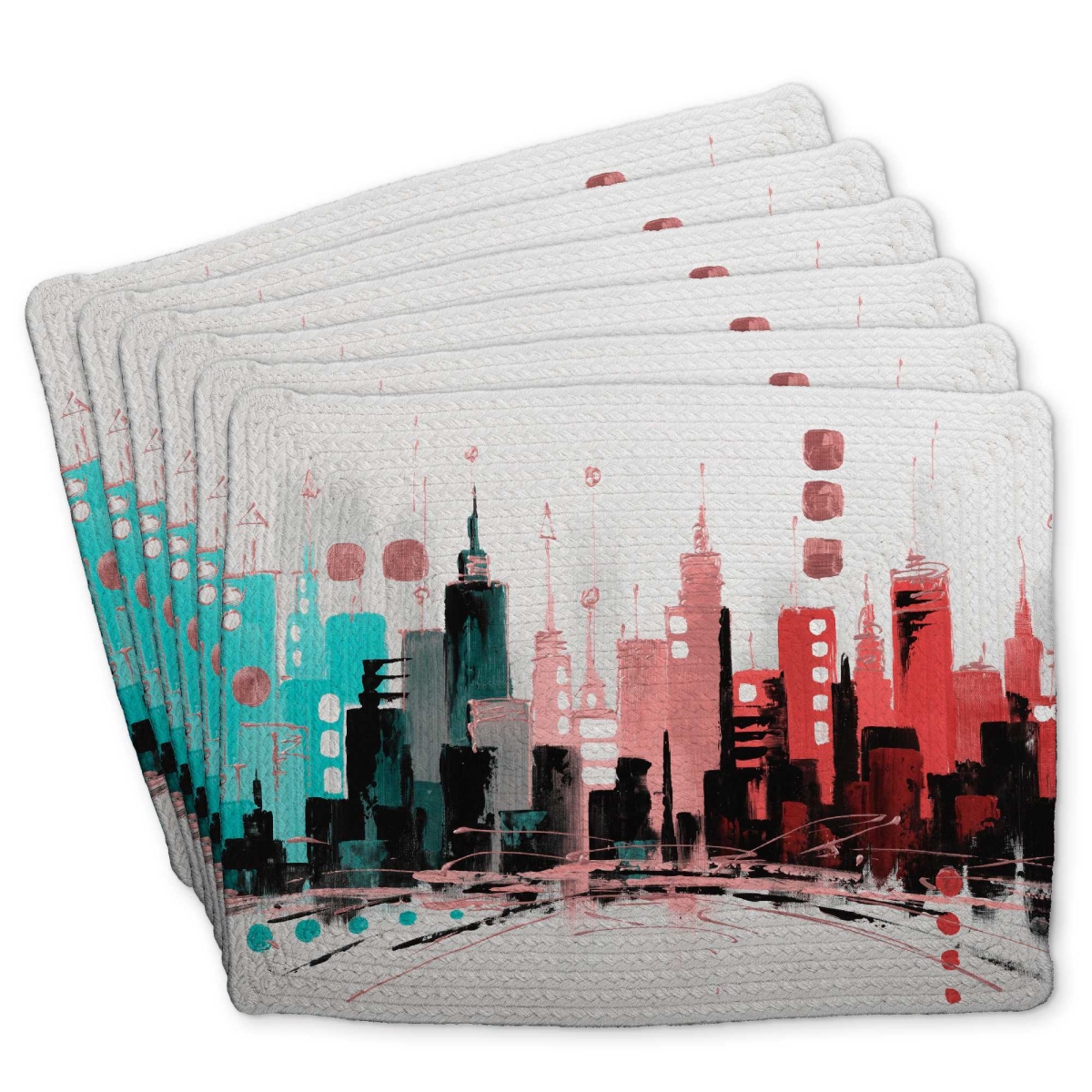 Picture of Begin Home Decor C6BP14187CO7RK 14 x 18 in. Colorful City with Rose Gold Lines Braided Placemat - Decor - Set of 6