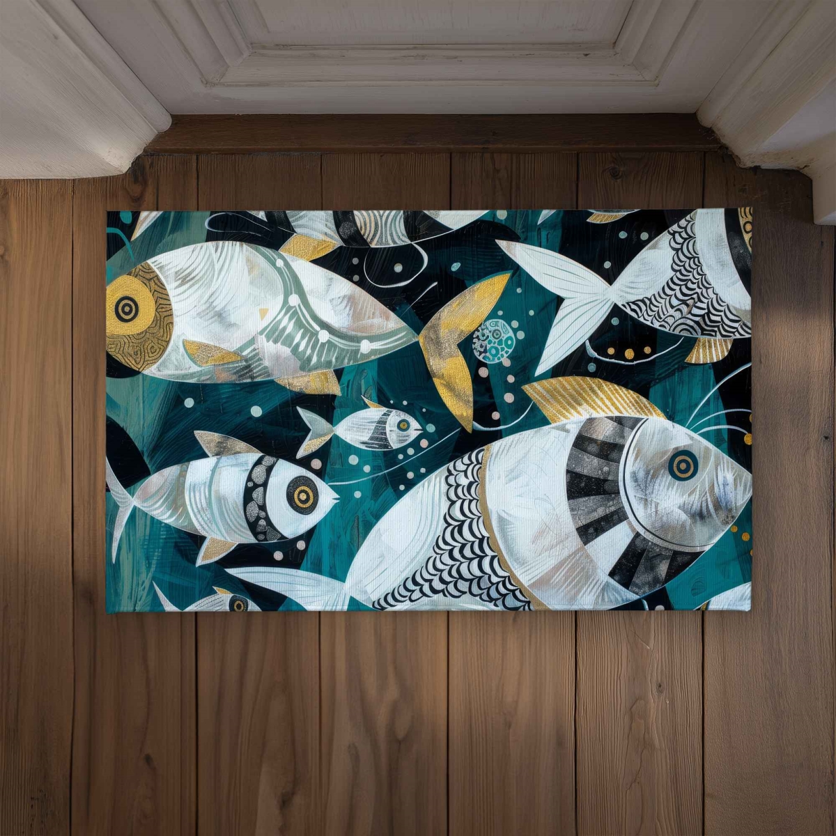 CODM2134TBZPB0 21 x 34 in. School of Fish Turquoise Indoor & Outdoor Door Mat - Decor