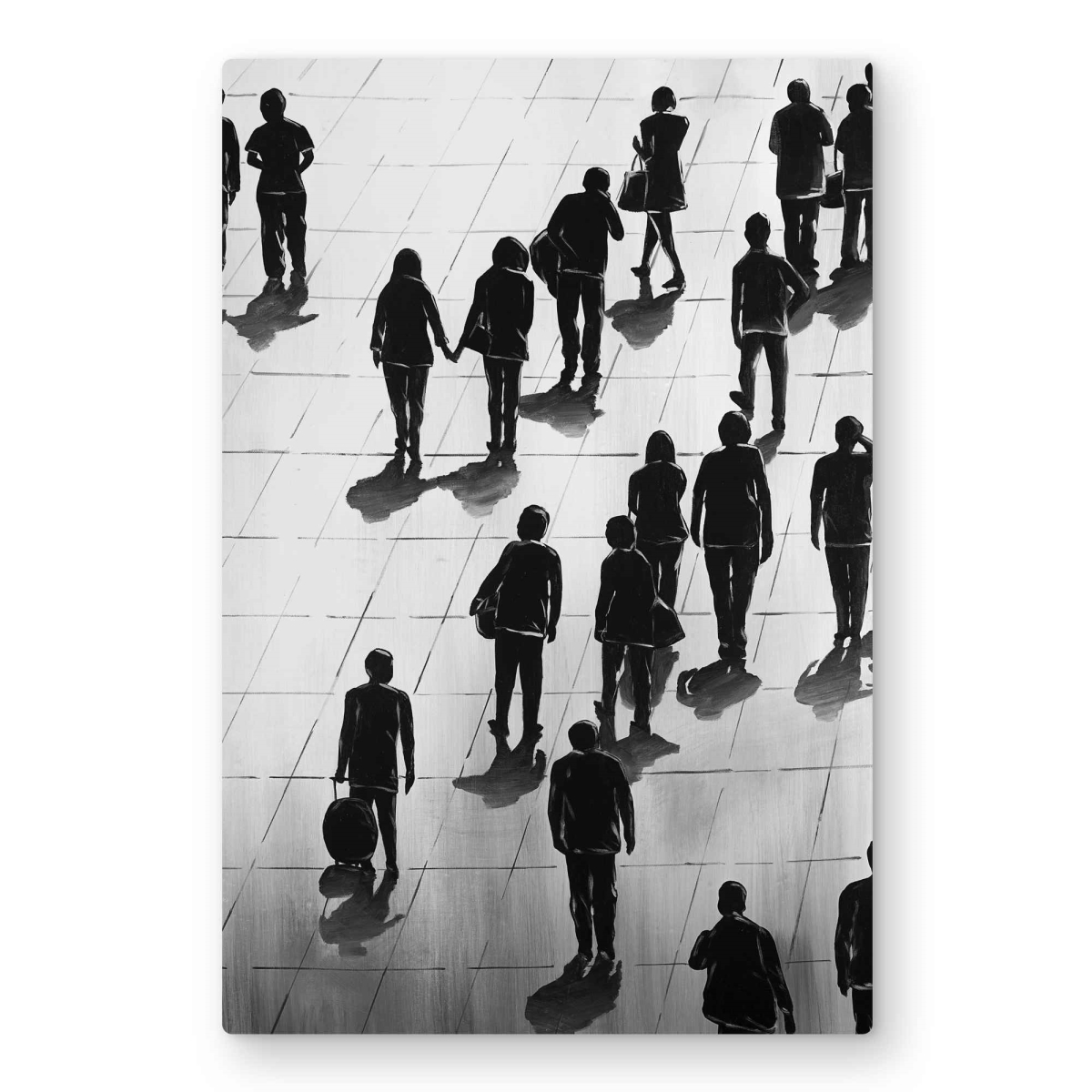C1MP2030DJTH1G 20 x 30 in. Silhouettes of People on the Street Wall Art - Black Monochrome Metal Print