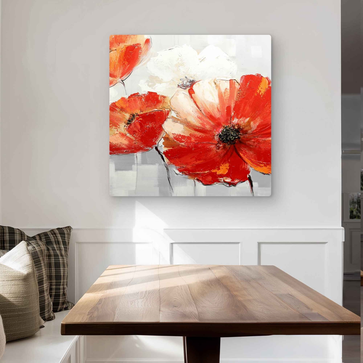 C1MP3232UQA5GJ 32 x 32 in. Abstract Red Wild Flowers Wall Art - Orange Flowers Metal Print Decor