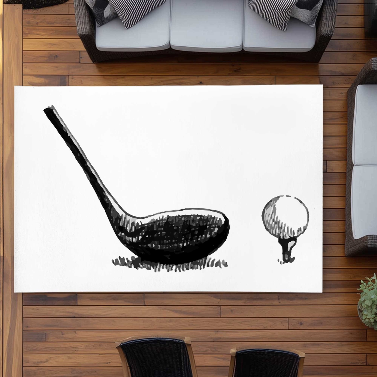 C1ROAR57IG9P6D 5 x 7 ft. Illustration of a Golf Club BW - Sports Rectangle Area Rug for Man Cave