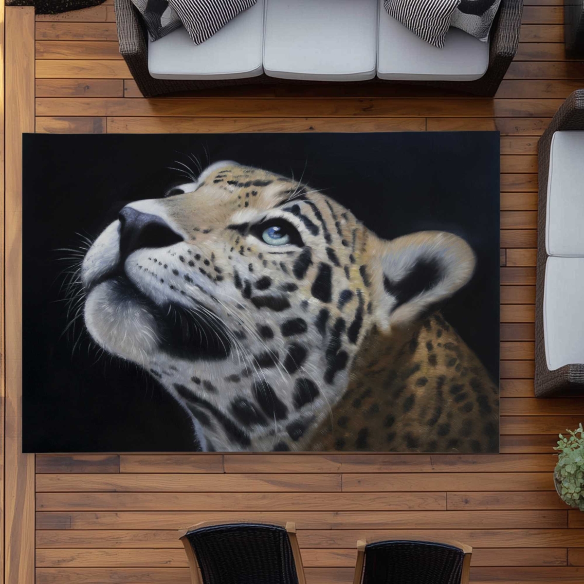 C1ROAR57JBHLTF 5 x 7 ft. Realistic Leopard Face Outdoor Rectangle Area Rug - White Animals