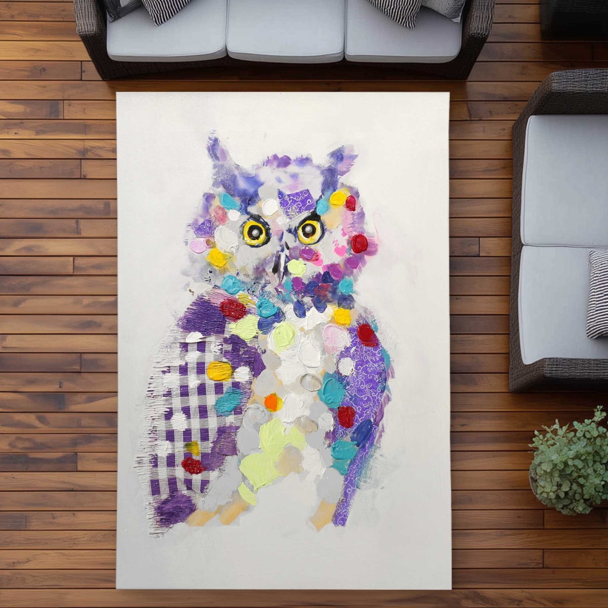 C1ROAR57NGB53F 5 x 7 ft. Textured Abstract Owl - Contemporary Purple Outdoor Rectangle Area Rug