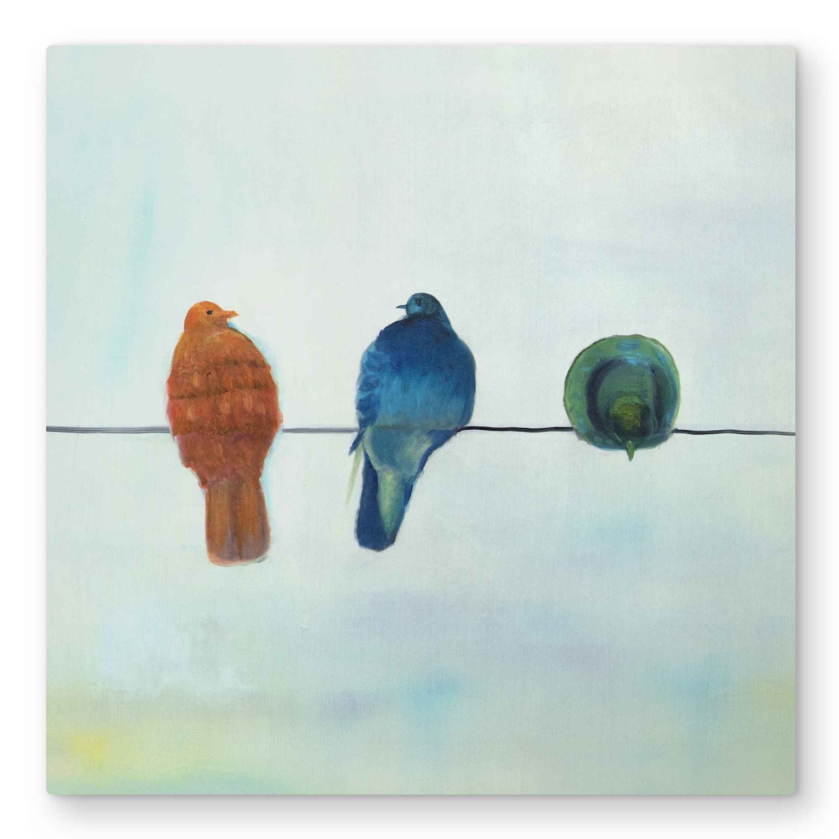 C1MP32325O7N4S 32 x 32 in. Perched Abstract Birds - Green Feathers Metal Print Wall Art - Decor