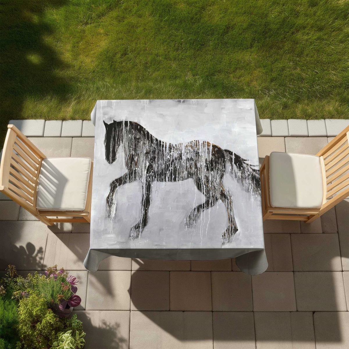 Picture of Begin Home Decor C1TC5858MA0Z07 58 x 58 in. Horse Brown Silhouette Tablecloth - Farm Animals Decor