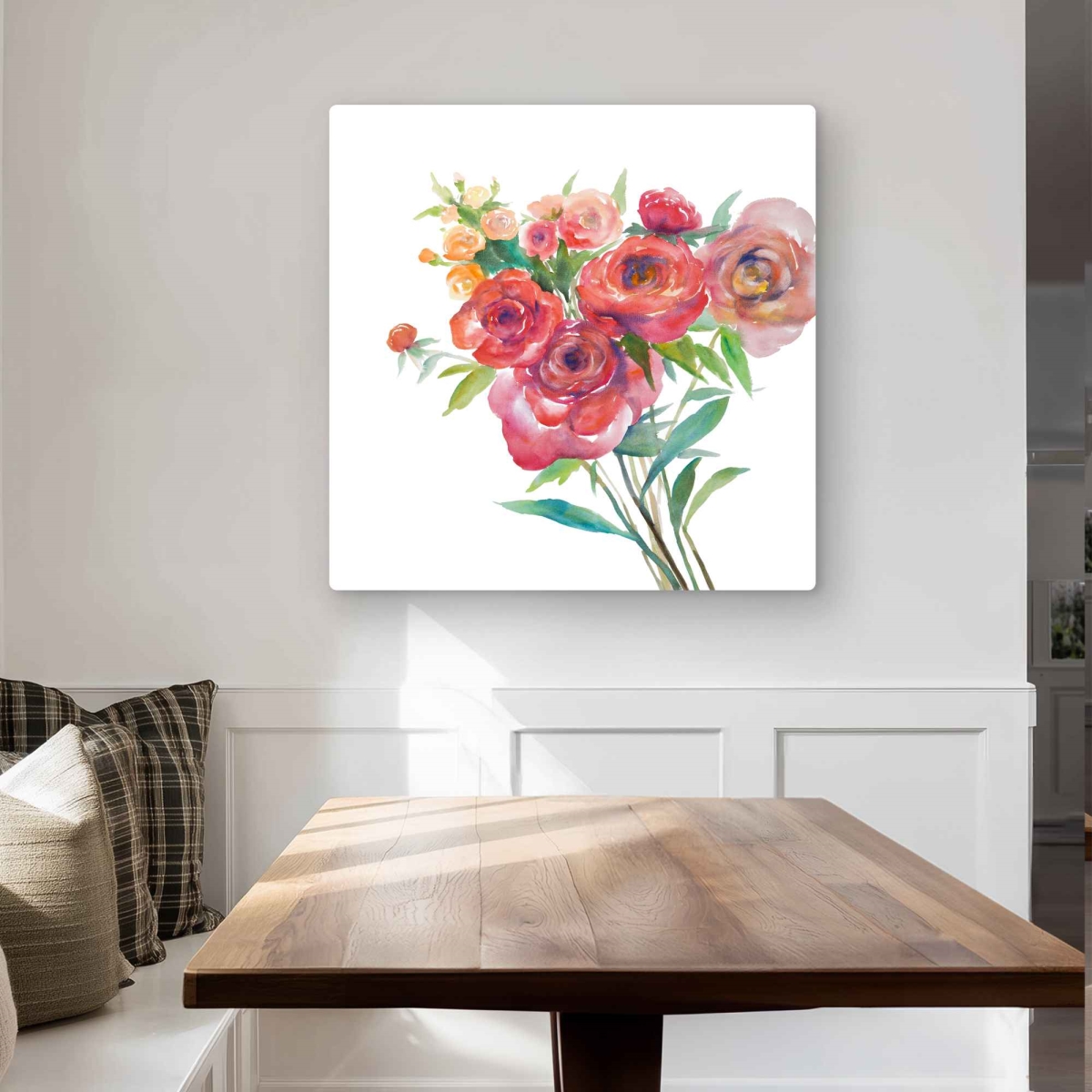 C1MP32326W2GGT 32 x 32 in. Watercolor Bouquet of Flowers Wall Art - Green Floral Metal Print