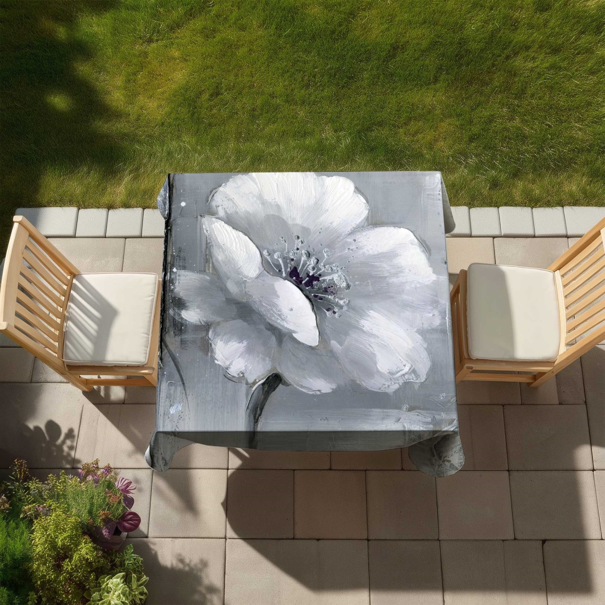 Picture of Begin Home Decor C1TC5858P7433R 58 x 58 in. Gray & White Flowers Tablecloth - Modern Indoor & Outdoor