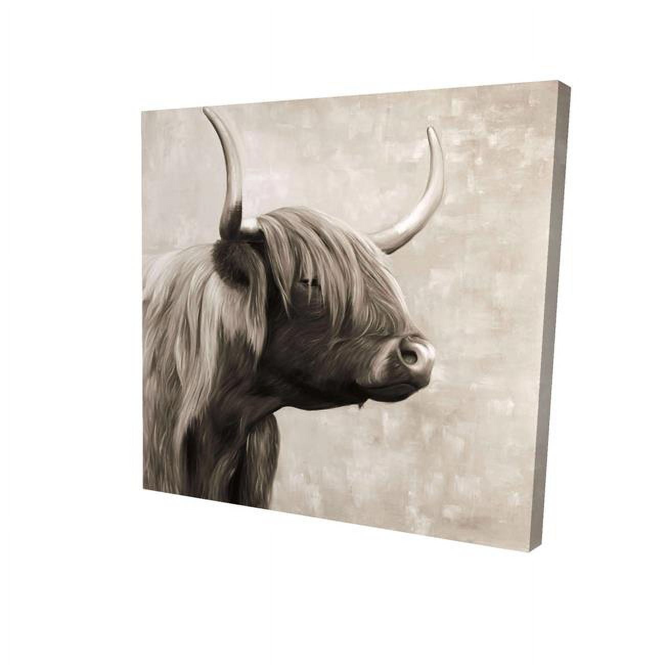 12 x 12 in. Beautiful Highland Cattle Sepia-Print on Canvas