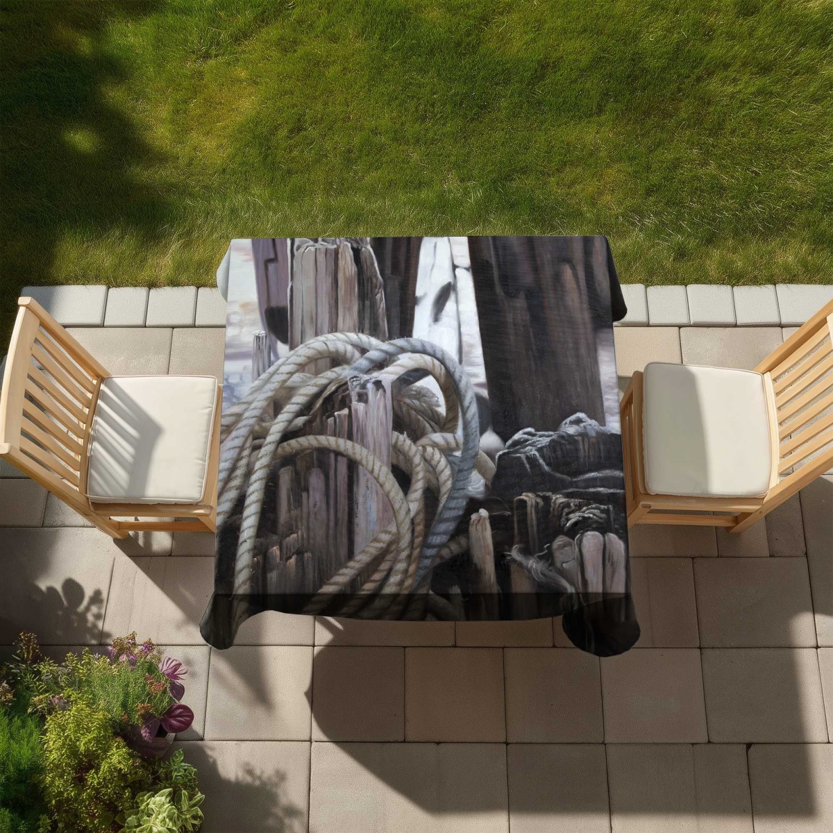Picture of Begin Home Decor C1TC5858E9D6ZF 58 x 58 in. Driftwood Tablecloth - Marine Bedroom for Indoor & Outdoor