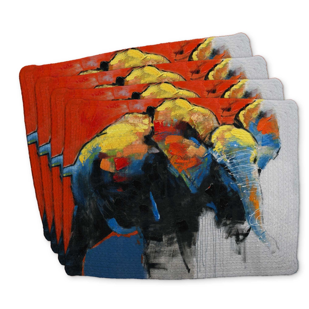 Picture of Begin Home Decor C4BP1418XG1LIQ 14 x 18 in. Colorful Abstract Moving Elephant - Braided Polyester Placemat - Set of 4