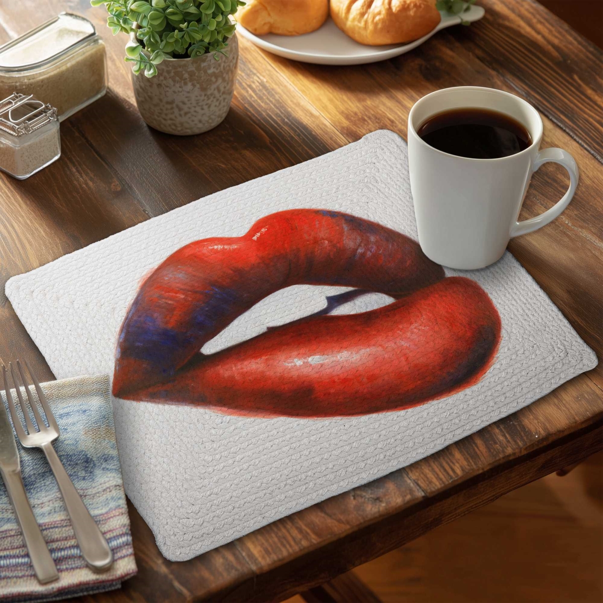 Picture of Begin Home Decor C4BP1418Z4N4BW 14 x 18 in. Beautiful Red Mouth Braided Polyester Placemat - Home Decor - Set of 4