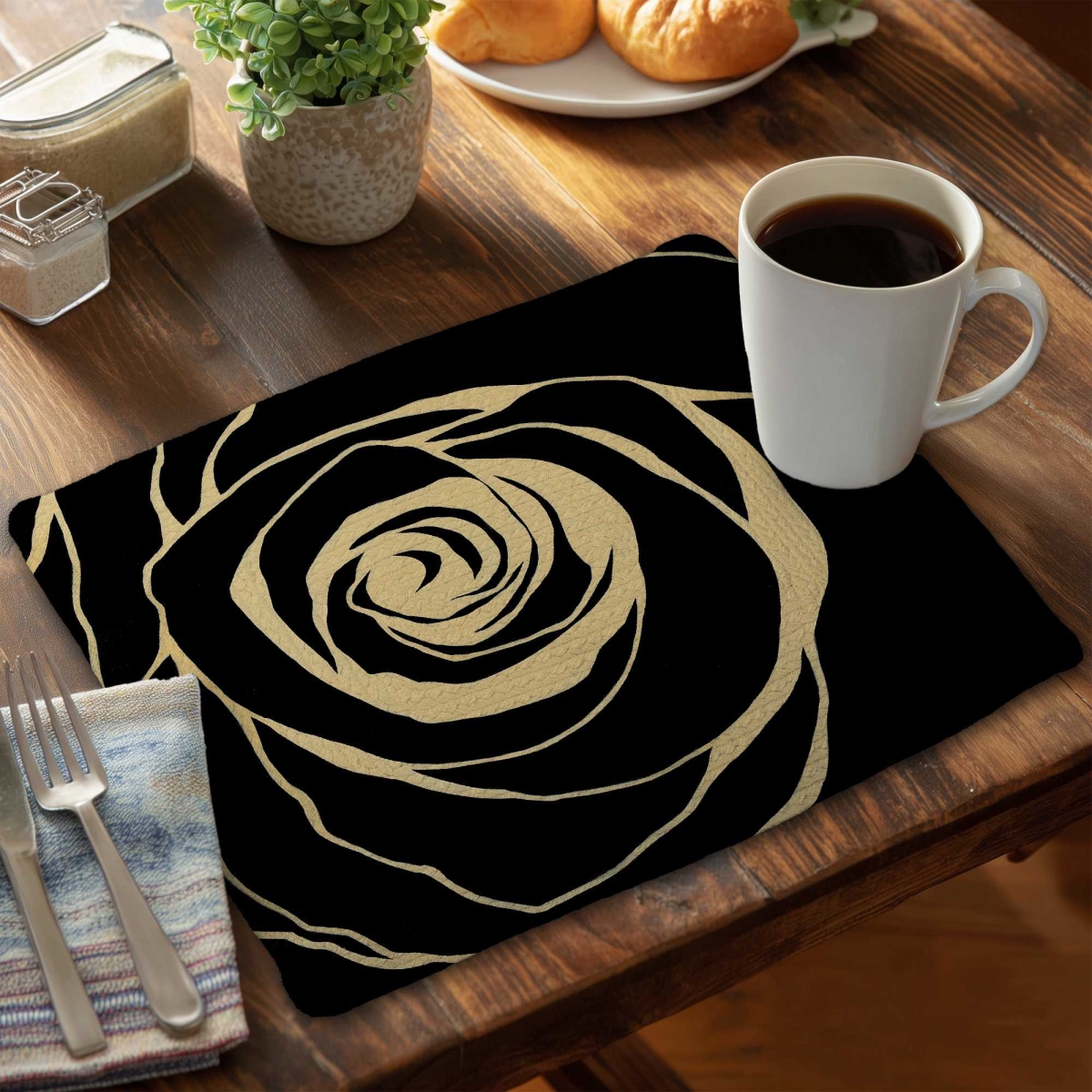 Picture of Begin Home Decor C4BP1418ZLU6HH 14 x 18 in. Black Rose Braided Polyester Placemat - Home Decor Accent - Set of 4