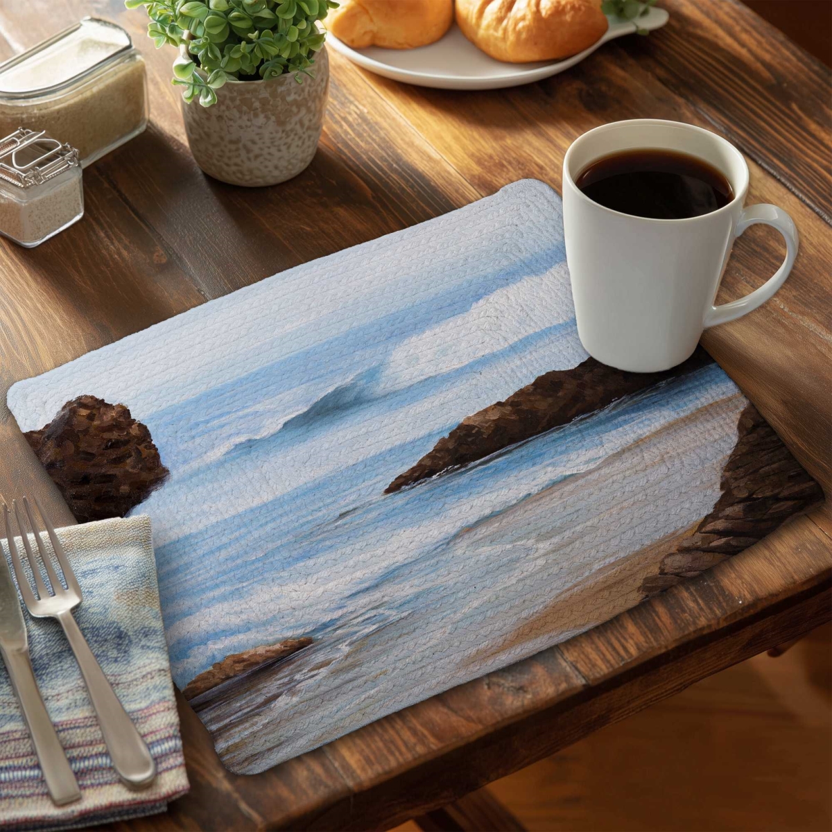 Picture of Begin Home Decor C4BP1418ZOW3LP 14 x 18 in. Rocks & Seaside Braided Polyester Placemat for Home Decor - Set of 4