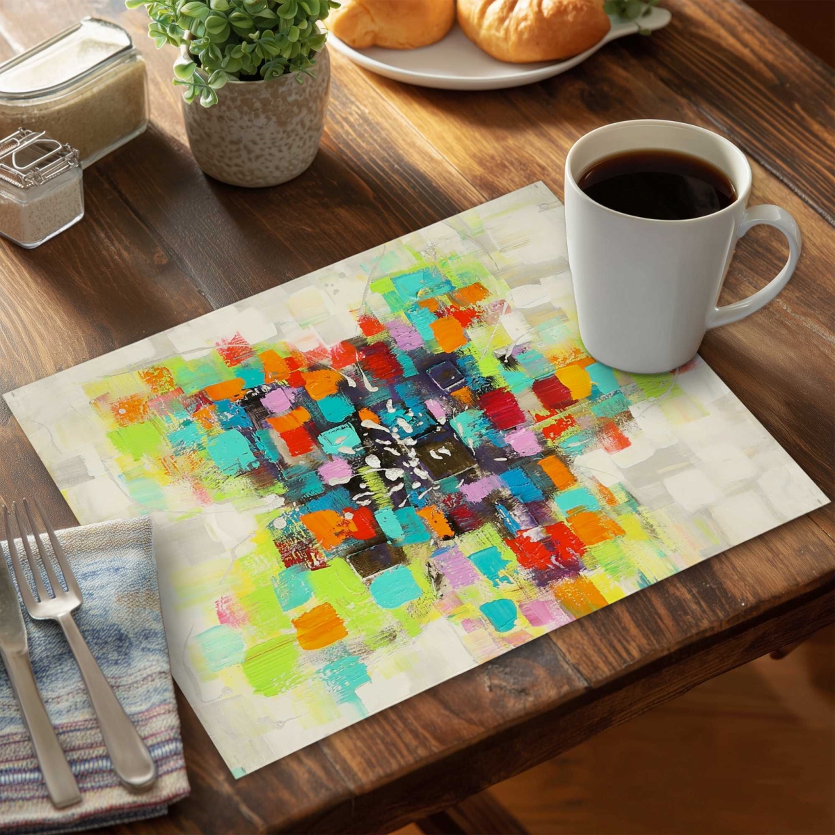Picture of Begin Home Decor C4PP14181JNT0Y 14 x 18 in. Flowers Made of Square - Polyester Placemat for Home Decor - Set of 4