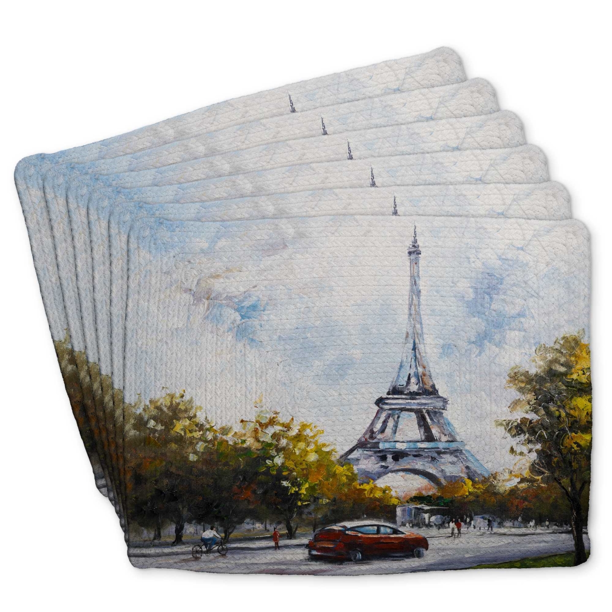 Picture of Begin Home Decor C6BP14186KR5L3 14 x 18 in. Driving Near The Eiffel Tower - Braided Polyester Placemat - Set of 6