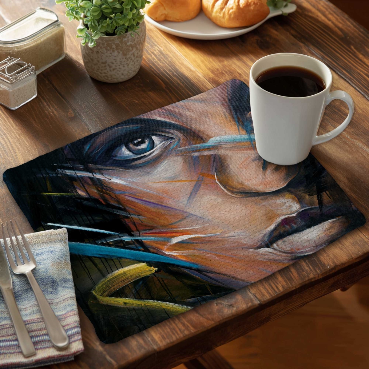 Picture of Begin Home Decor C6BP14189ETVQN 14 x 18 in. Colorful Woman Face Braided Polyester Placemat - Set of 6