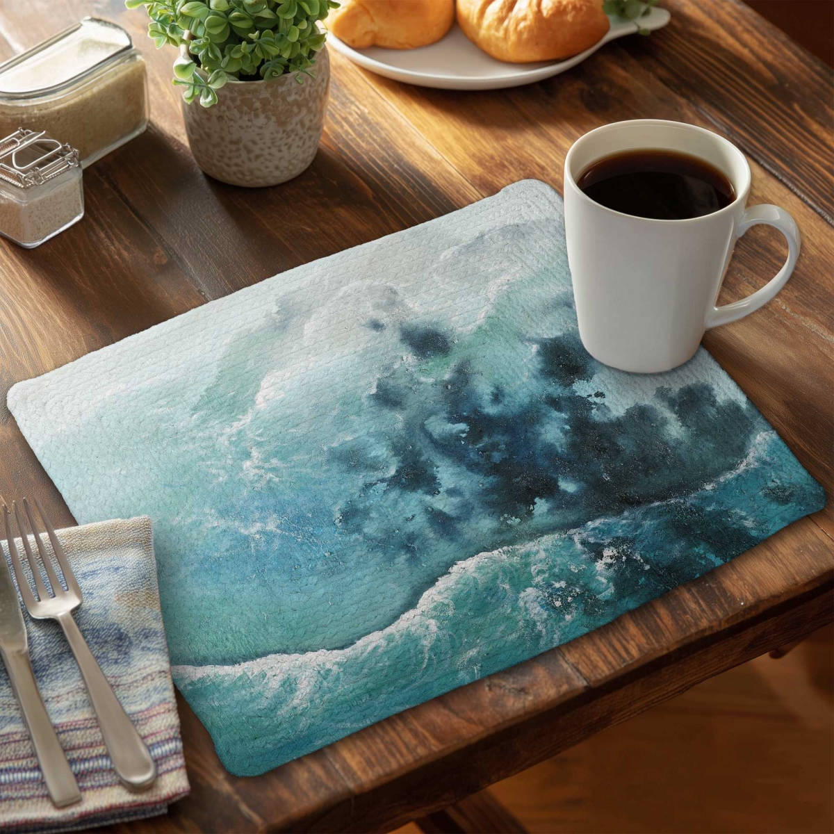 Picture of Begin Home Decor C6BP1418BL7CC4 14 x 18 in. Seaside of the Caribbean - Braided Polyester Placemat - Set of 6