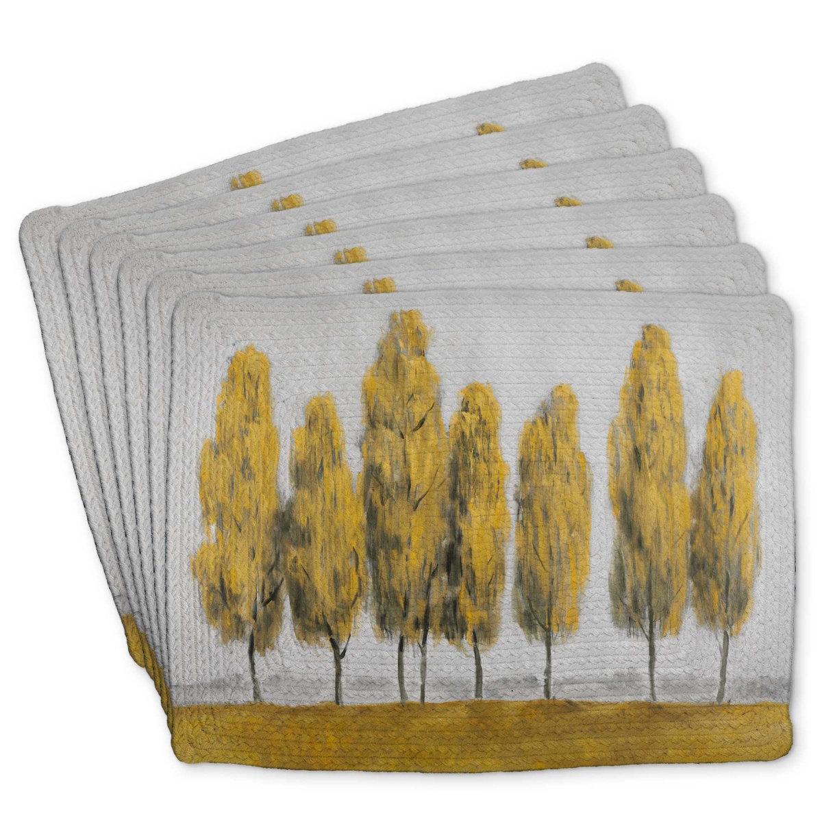 Picture of Begin Home Decor C6BP1418CUBLRX 14 x 18 in. Abstract Yellow Trees Braided Polyester Placemat - Decor - Set of 6