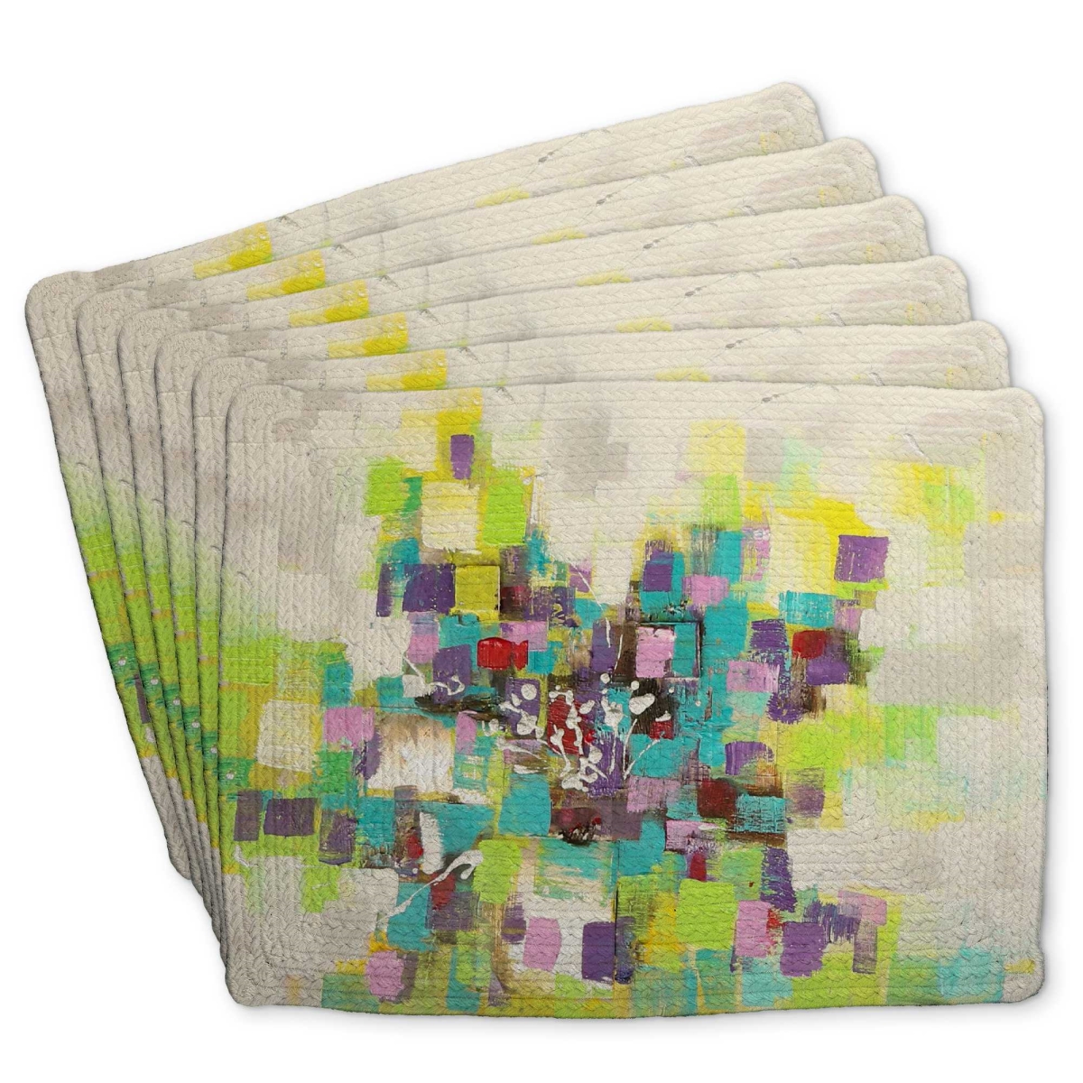 Picture of Begin Home Decor C6BP1418E1R9OI 14 x 18 in. Abstract Square Flowers Braided Polyester Placemat - Decor - Set of 6