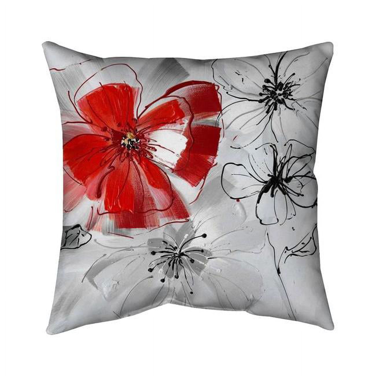 26 x 26 in. Red & Grey Flowers-Double Sided Print Indoor Pillow