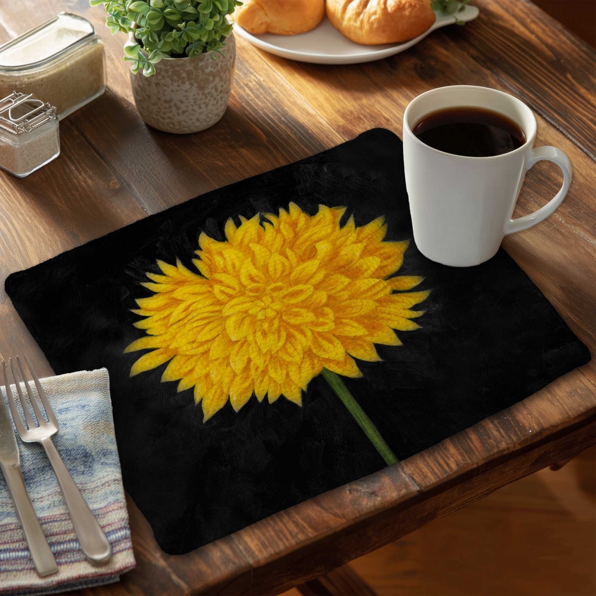 Picture of Begin Home Decor C6BP1418I1MZ9I 14 x 18 in. Yellow Chrysanthemum Braided Polyester Placemat for Home - Set of 6