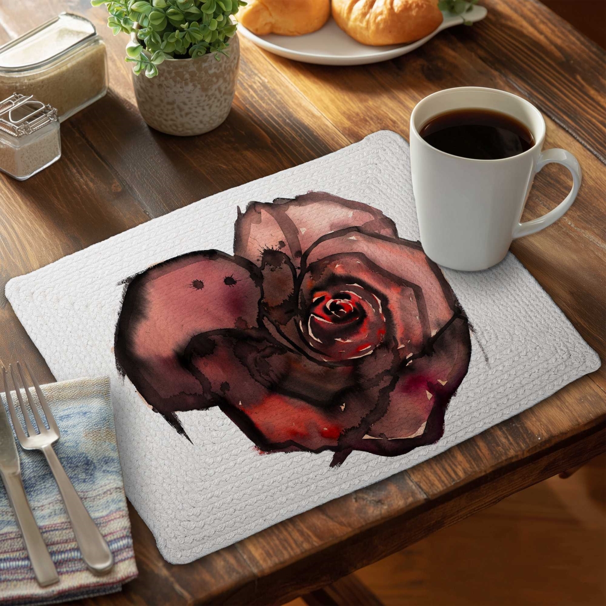 Picture of Begin Home Decor C6BP1418JGFL3P 14 x 18 in. Dark Rose Braided Polyester Placemat - Stylish - Set of 6