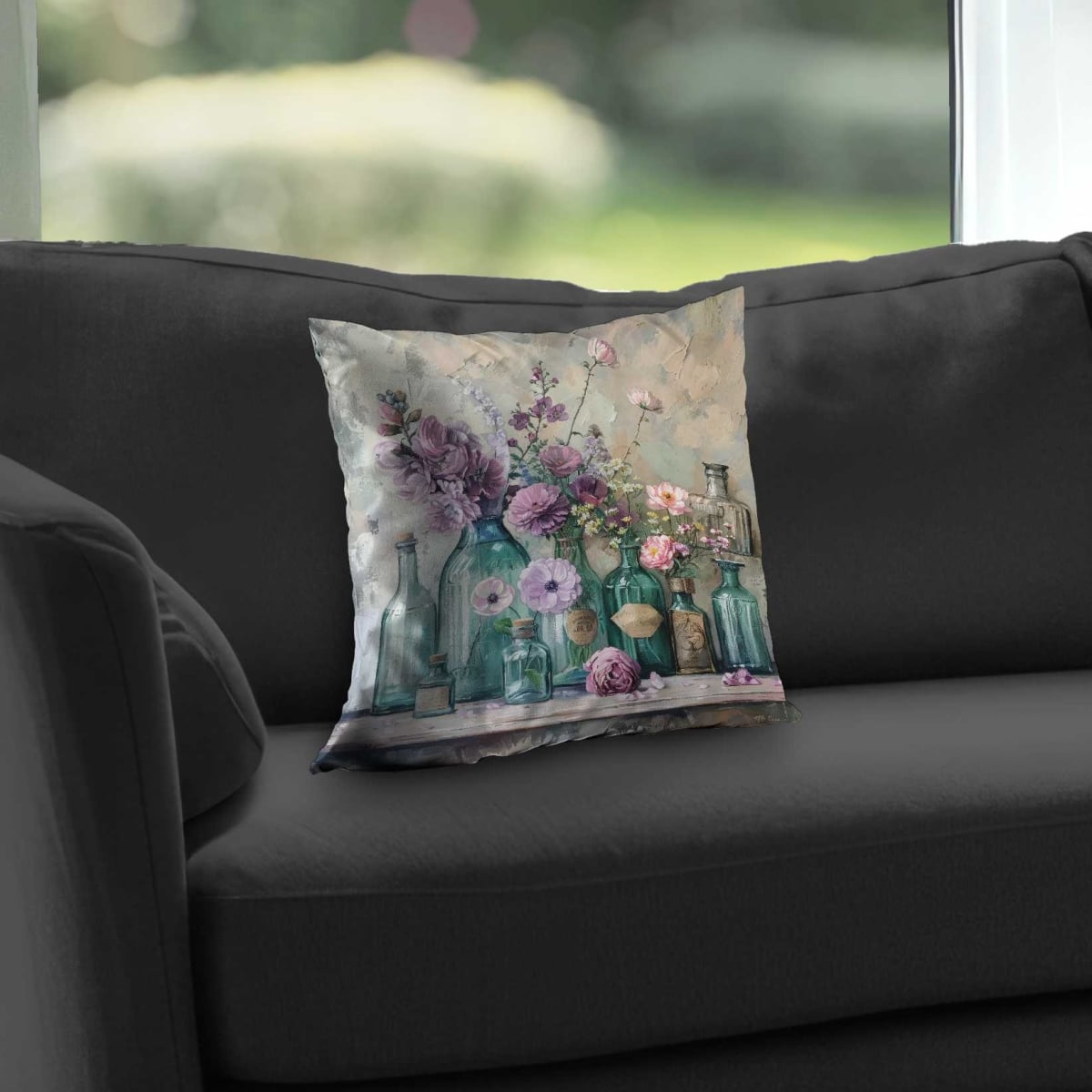 C1PC1414TYN8SO 14 x 14 in. Bottles Turquoise Poly Twill Throw - Stylish Home Decor