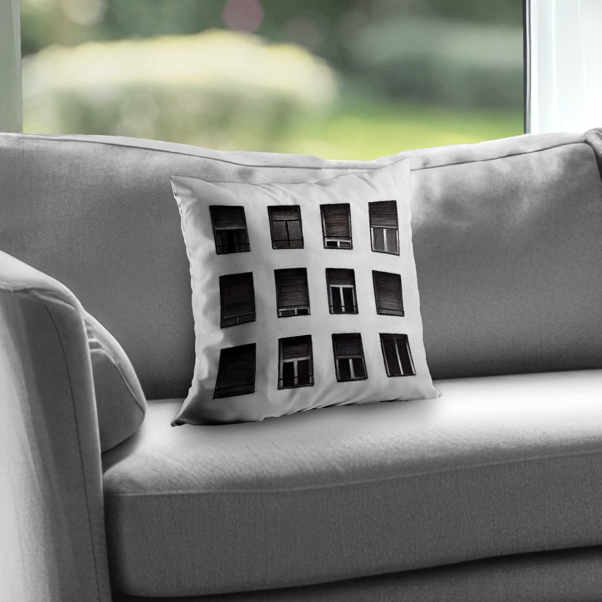 C1PC1414UBCJ40 14 x 14 in. Windows Cities Bedroom Poly Twill Throw for Home Decor