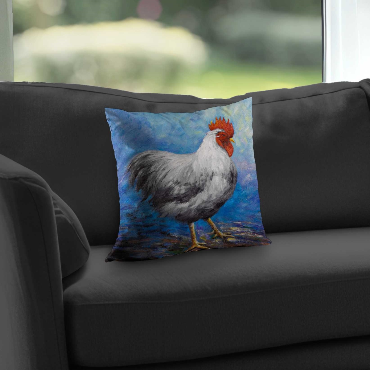 C1PC1414ERABJC 14 x 14 in. Grey Rooster Kitchen Farm Animals Throw - Poly Twill Decor