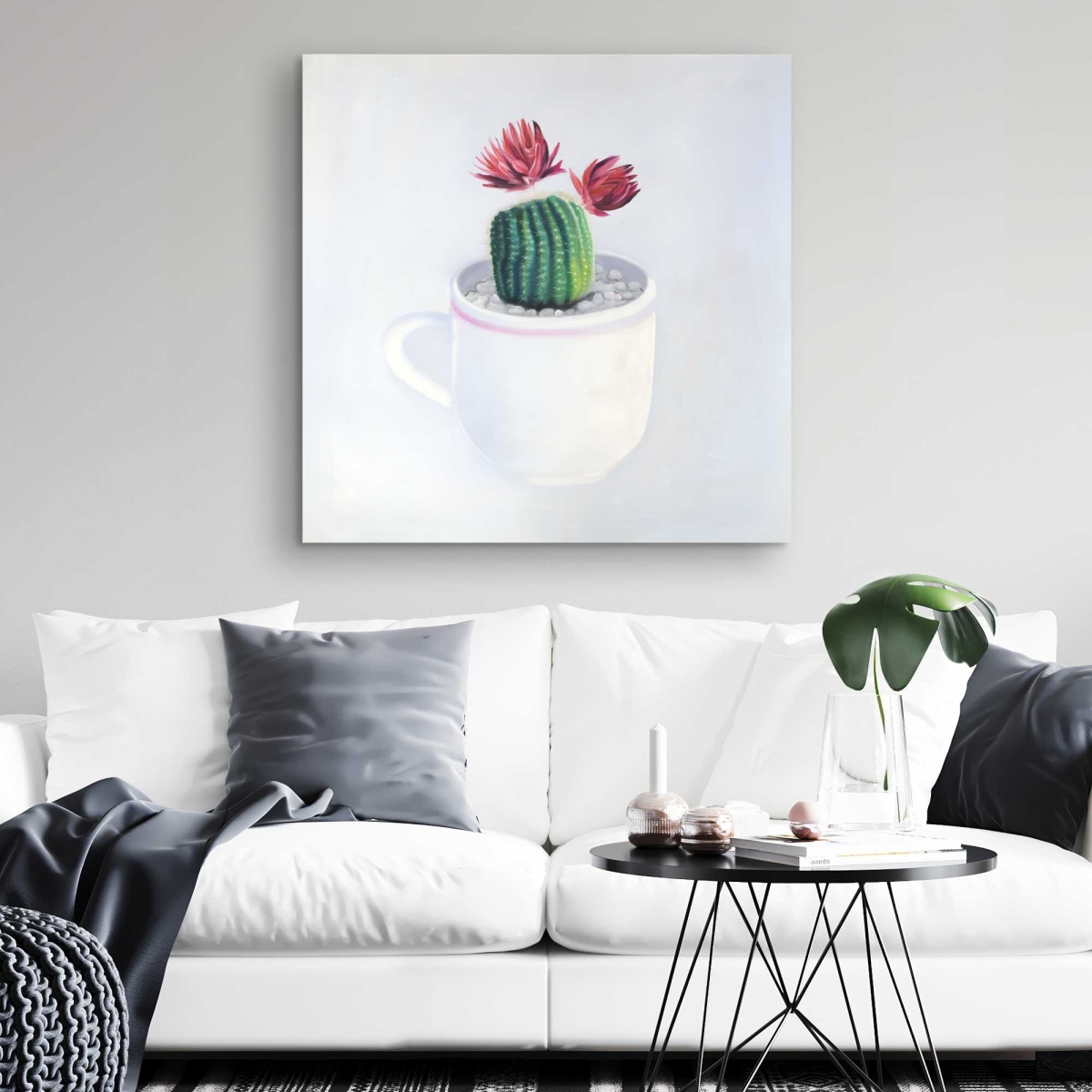 C1RC3232X0ZNCY 32 x 32 in. Mini Cactus in A Cup - Hyperrealist Canvas for Home Decor
