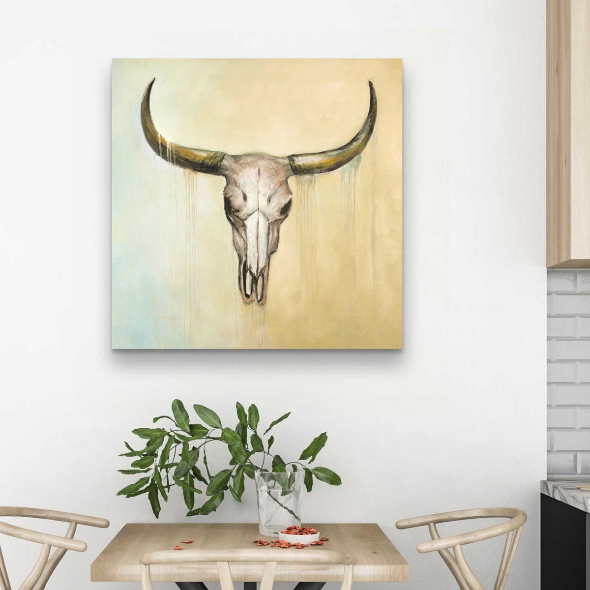 C1RC3232G5YSEY 32 x 32 in. Cow Skull - Brown Rustic Canvas for Home Decor - Unique Art