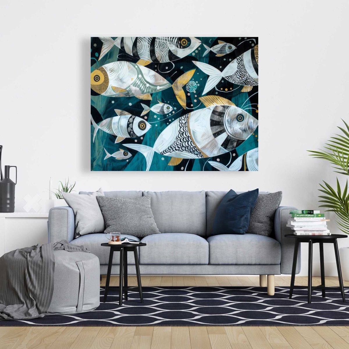 C1RC48608U3XCN 48 x 60 in. School of Fish - Turquoise Canvas Art for Home Decor