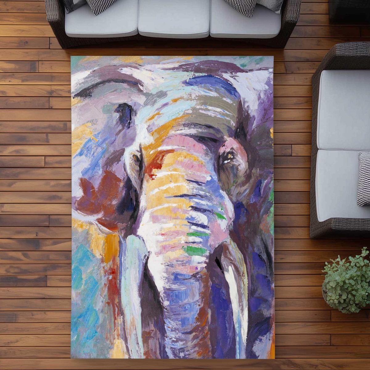C1ROAR571BNIYR 5 x 7 ft. Elephant in Pastel Color - Bedroom Animals Outdoor Rectangle Area Rug