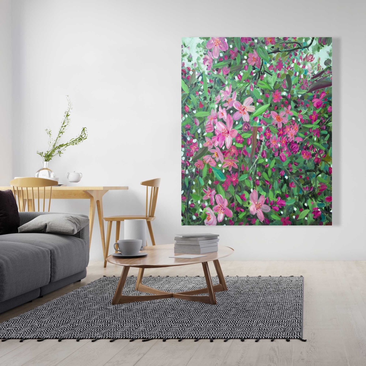 C1RC4860HV3M27 48 x 60 in. Cherry Tree Blooming - Illustrative Leaves Canvas - Decor