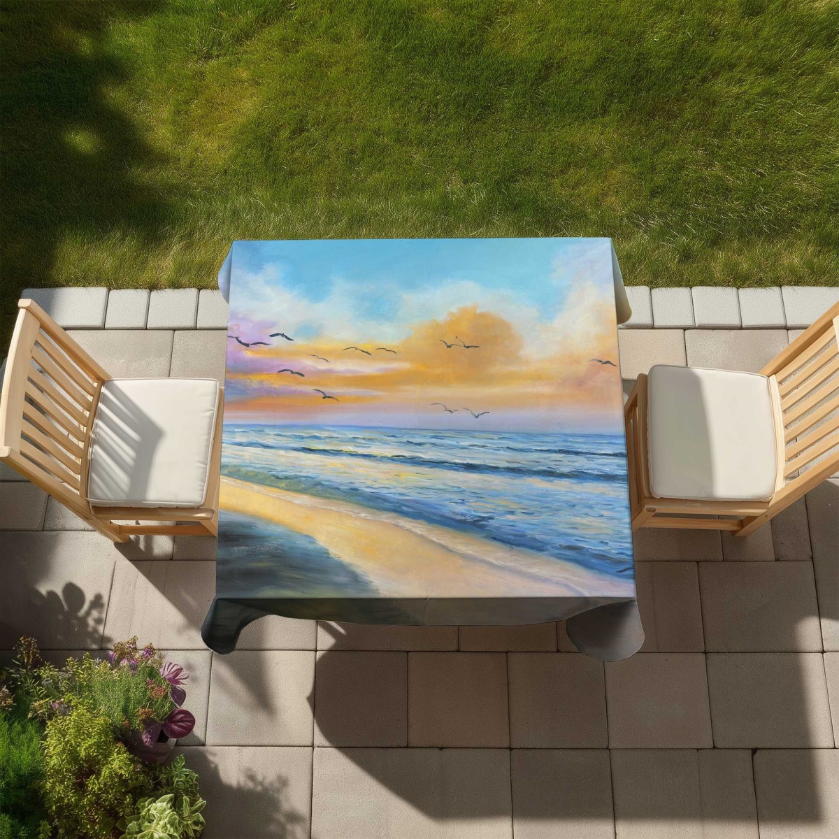 Picture of Begin Home Decor C1TC5858CW62GG 58 x 58 in. Breathtaking Tropical Sunset Tablecloth - Coastal Home Decor