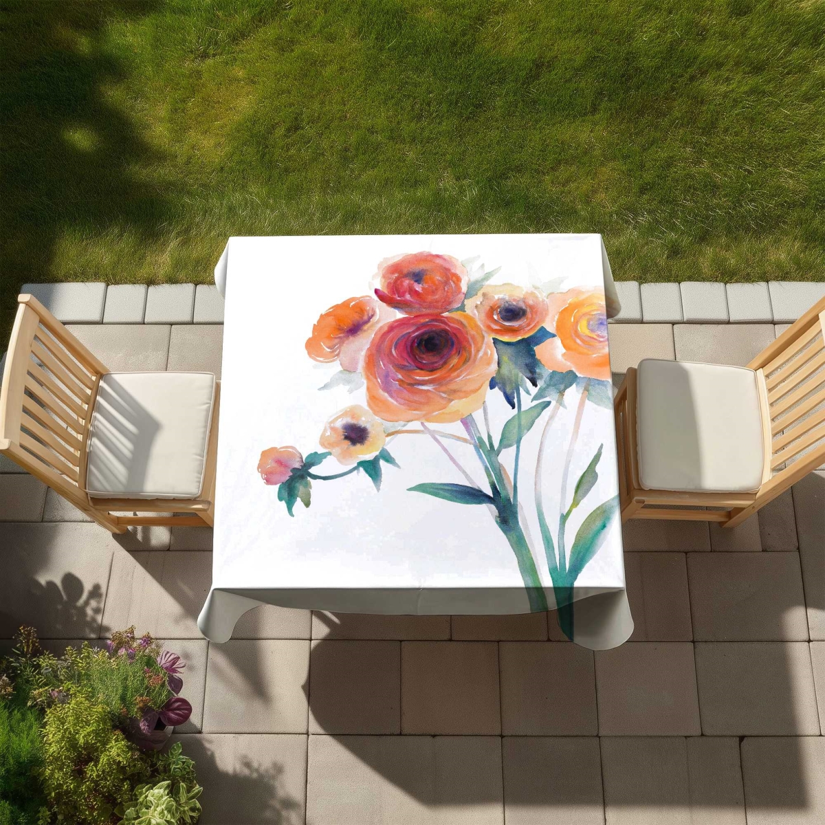 Picture of Begin Home Decor C1TC5858KA1JB4 58 x 58 in. Watercolor Flowers Tablecloth - Floral Decor Indoor & Outdoor