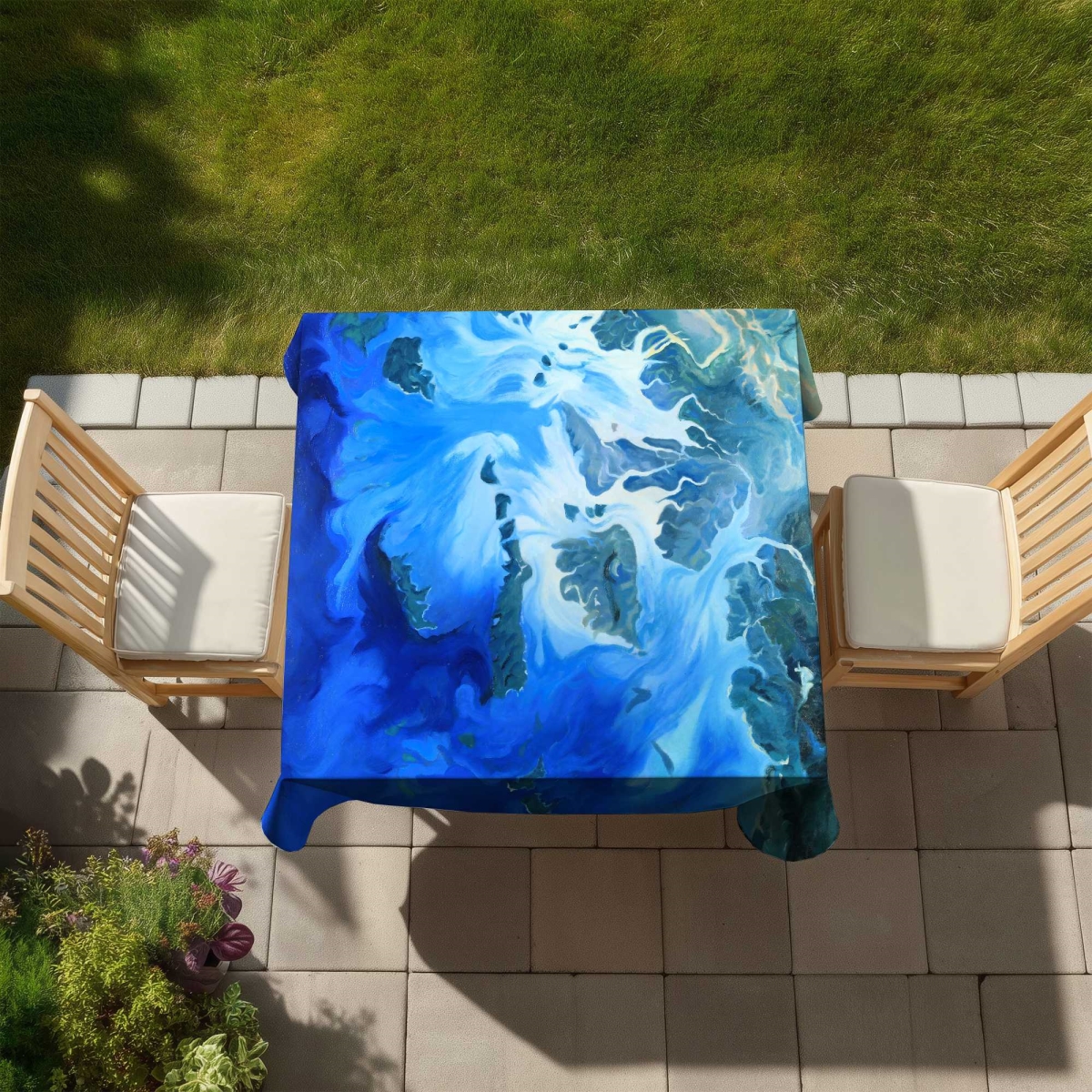 Picture of Begin Home Decor C1TC5858KI2NBL 58 x 58 in. Satellite View of Mergui Islands Tablecloth - Coastal Decor